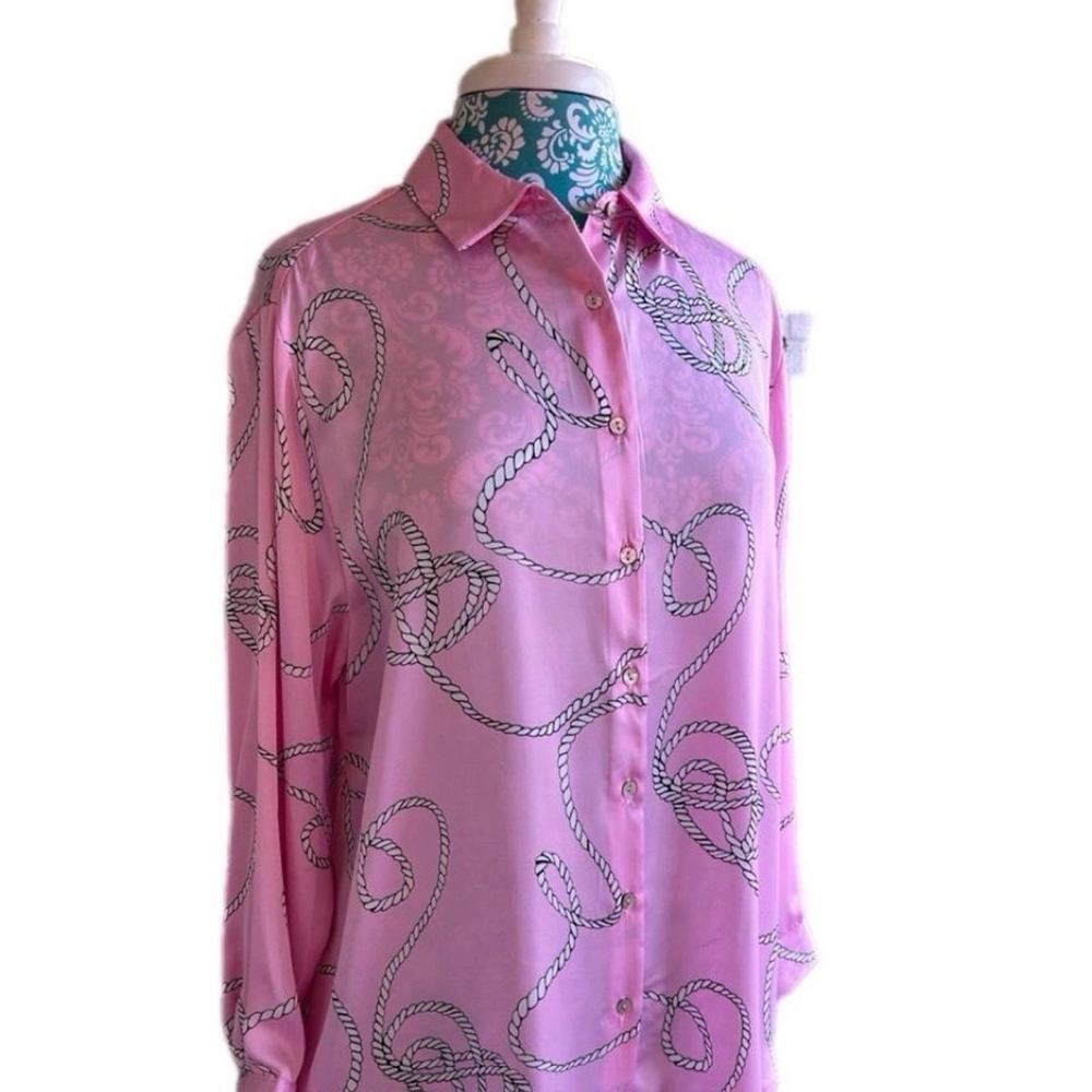 NWT Petite XL Pink Baroque Blouse Shirt Boutique Top Rope Print